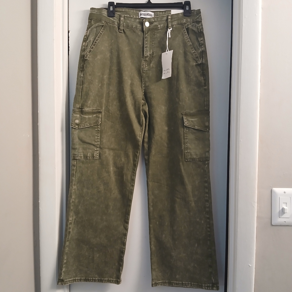 Olive Green Wide Leg Cargo Jeans 14W New!
